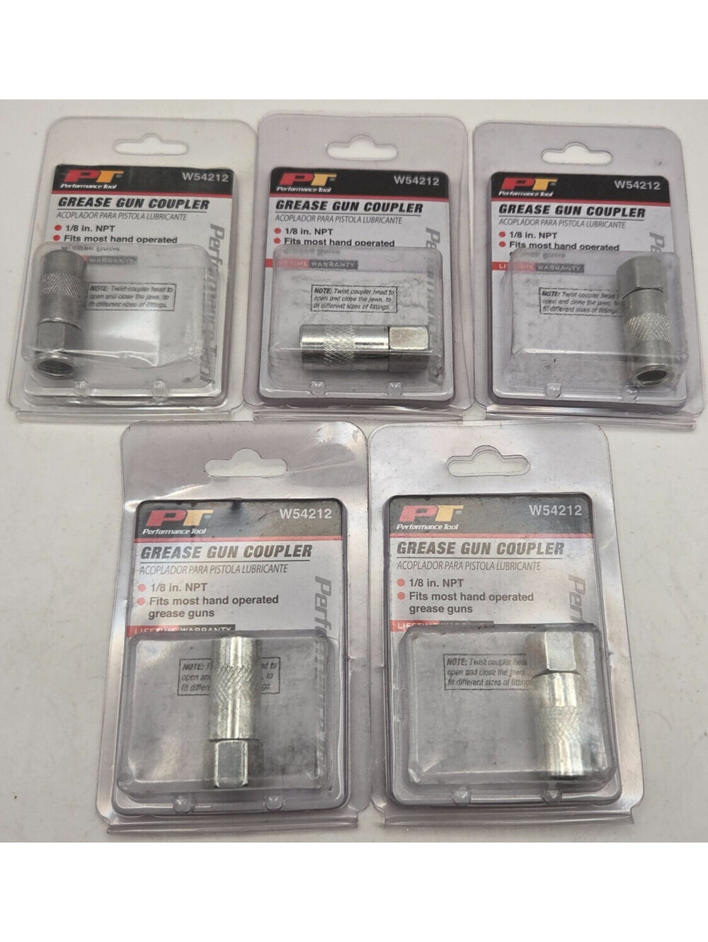 Lot of 5 Performance Tool W54212 Grease Gun Coupler 1/8 NPT New